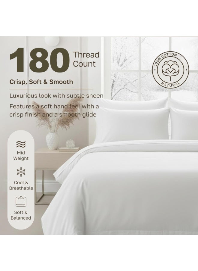Eworld 4-Piece Luxury King Size White Bedding Set – 100% Cotton, 180 TC | Flat Sheet 220x240cm, Fitted Sheet 200x200+30cm & 2 Pillow Cases 50x75cm - Image 4